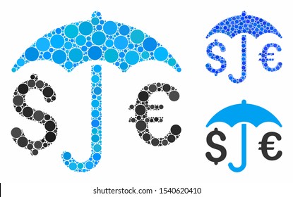 Financial protection mosaic of circle elements in different sizes and color tones, based on financial protection icon. Vector round elements are organized into blue mosaic.
