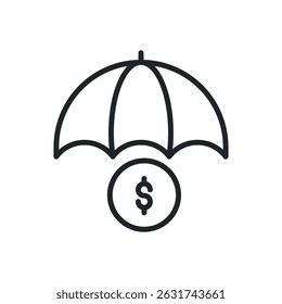 Ícones de linha fina da proteção financeira. Pixel perfeito no fundo transparente