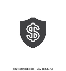 Financial protection vector icon. filled flat sign for mobile concept and web design. Shield with Dollar Sign glyph icon. Savings, investments, and monetary safety symbol, logo illustration