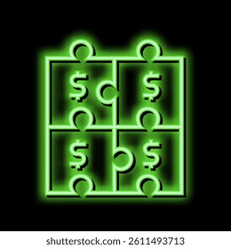 financial puzzle and diversification neon light sign vector. financial puzzle and diversification illustration