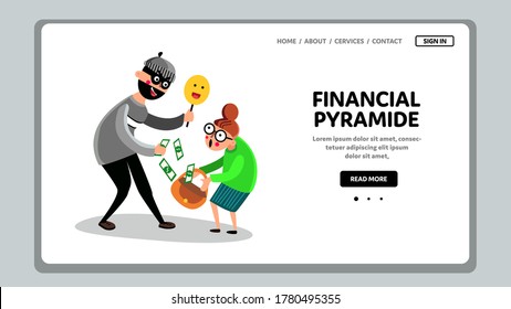 Financial Pyramid Steals Money Old People Vector. Criminal Man Scam Older Woman Financial Pyramid Crook Business. Character Crime Rob Senior Elderly Lady Web Flat Cartoon Illustration