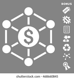 Financial Radial Scheme icon with bonus pictograms. Vector illustration style is flat iconic symbols, white color, gray background, rounded angles.