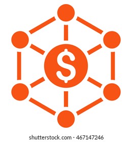 Financial Radial Scheme icon. Vector style is flat iconic symbol with rounded angles, orange color, white background.