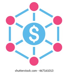 Financial Radial Scheme icon. Vector style is bicolor flat iconic symbol with rounded angles, pink and blue colors, white background.