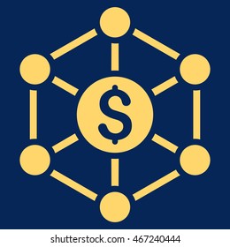 Financial Radial Scheme icon. Vector style is flat iconic symbol with rounded angles, yellow color, blue background.