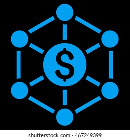 Financial Radial Scheme icon. Vector style is flat iconic symbol with rounded angles, blue color, black background.