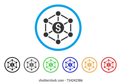 Financial Radial Scheme icon. Vector illustration style is a flat iconic financial radial scheme gray rounded symbol inside light blue circle with black, gray, green, blue, red, orange color versions.