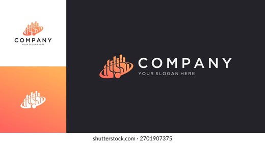 Financial Raise Arrow in Diagram Chart with Orbit Ring Connected concept, Logo Design Vector ideas.	

