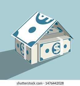Financial real estate concept design. Isolated on blue background.