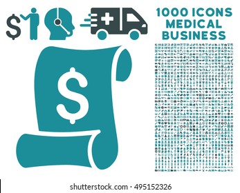 Financial Receipt Roll icon with 1000 medical commercial soft blue vector design elements. Collection style is flat bicolor symbols, white background.