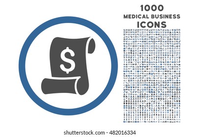 Financial Receipt Roll rounded vector bicolor icon with 1000 medical business icons. Set style is flat pictograms, cobalt and gray colors, white background.