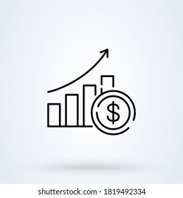 Financial Recovery Line Icon Or Logo. Financial Growth Concept. Dollar Rate Increase Linear Vector Illustration.