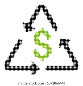 Financial Recycling halftone vector icon. Illustration style is dotted iconic Financial Recycling icon symbol on a white background. Halftone pattern is circle elements.