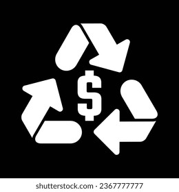 Financial Recycling vector icon. Flat white symbol. Pictogram is isolated on a black background. Designed for web and software interfaces.