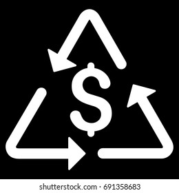 Financial Recycling vector icon. Flat white symbol. Pictogram is isolated on a black background. Designed for web and software interfaces.
