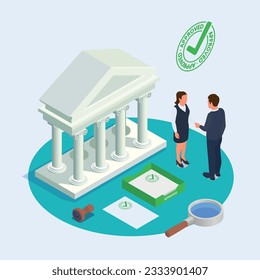 Financial regulation isometric concept with legal banking compliance symbols vector illustration 