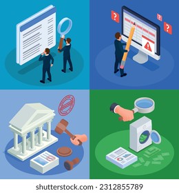 Financial regulation isometric set with bank compliance symbols isolated vector illustration