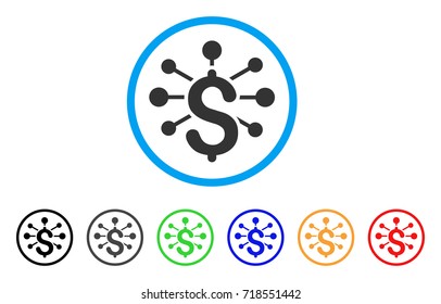 Financial Relations rounded icon. Style is a flat financial relations gray symbol inside light blue circle with black, gray, green, blue, red, orange color versions.