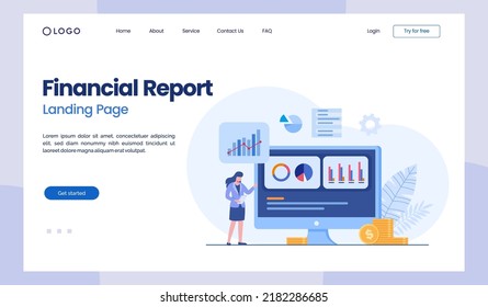 Financial Report, Accounting, Finance, Economy, Growth Investment, Businessman, Flat Illustration Landing Page Vector 