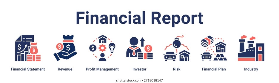 Financial Report banner web icon vector illustration concept for business with icon of Financial Statement, Revenue, Profit Management, Investor, Risk, Financial Plan.