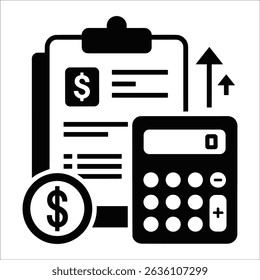 Financial Report with Calculator and Dollar Symbol Graphic Illustration