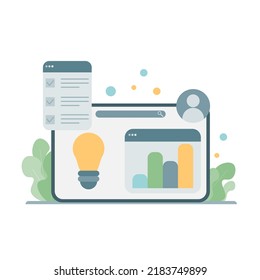 Financial Report Chart, Data Analysis, And Web Development Concept. Tablet With Data Chart. Vector Illustration