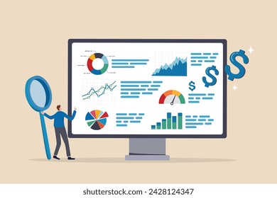 Financial report chart and graph diagram, economics or budget analysis, investment statistic dashboard, revenue or finance research concept, businessman analyze financial report on computer screen.