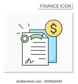 Financial report color icon. Annual tax or business profit information document dollar sign. Concept of corporate finance control and audit. Isolated vector illustration
