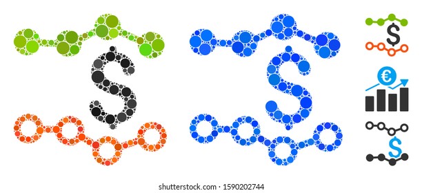 Financial report composition of spheric dots in variable sizes and shades, based on financial report icon. Vector round dots are united into blue composition.