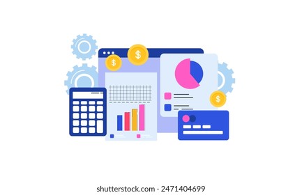 Concepto de informe financiero. Análisis de negocio, logotipo de contabilidad