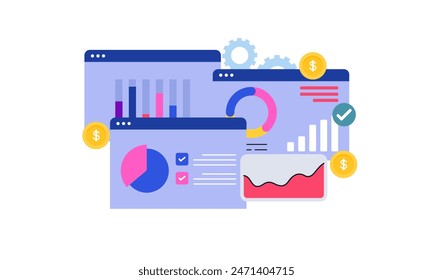 Concepto de informe financiero. Análisis de negocio, logotipo de contabilidad
