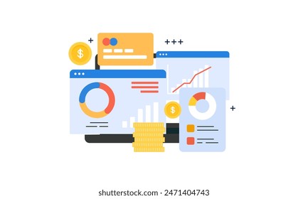 Concepto de informe financiero. Análisis de negocio, logotipo de contabilidad