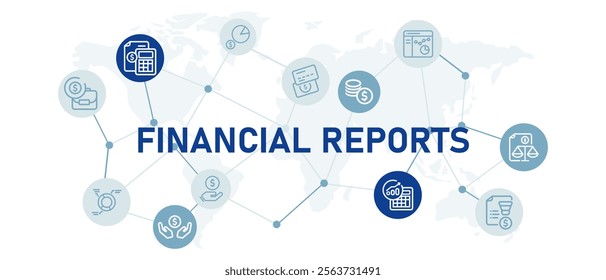 Financial report concept header illustration icon set finance balance statement company business information for investor and audit