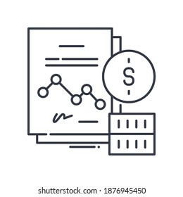 Icono de concepto de informe financiero, ilustración lineal aislada, vector de línea delgada, signo de diseño web, símbolo de concepto de contorno con trazo editable sobre fondo blanco.