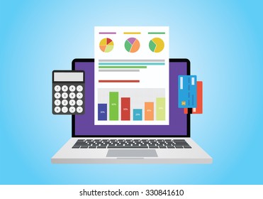 financial report concept use computer, graph, computer and card