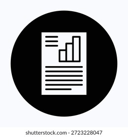 Financial Report, Data Report Paper Icon, Black Glyph Circular Style Icon. 