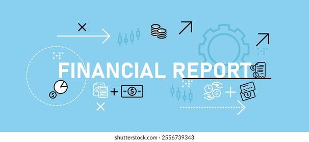 Financial report flat color header layout business document of income statements balance sheets accounting cash flow corporate finance page