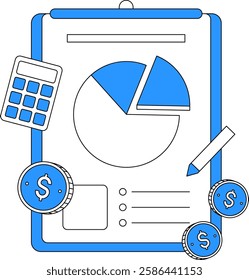 financial report with graph and calculator