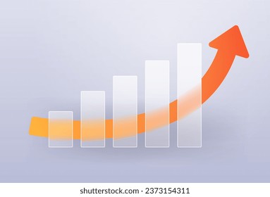 Informe financiero gráfico estilo morfismo de vidrio. La flecha de negocio apunta al diseño abstracto de la borrosidad de vidrio transparente. Ilustración del vector