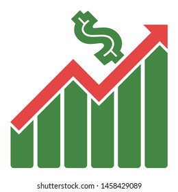 Financial report, graph, increase, sales chart, statistics, stats, stock market icon  with US dollar sign.