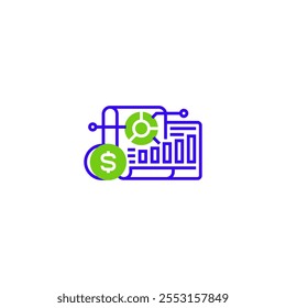 Symbol "Finanzbericht" lineares Design für mobiles Konzept und Webdesign. Gliederungsvektorsymbol. Symbol, Logo-Abbildung. Vektorgrafik