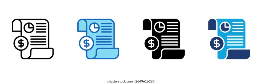 Icono de informe financiero Ilustración vectorial de varios estilos