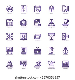 Financial Report icon pack for your website, mobile, presentation, and logo design. Financial Report icon basic line gradient design. Vector graphics illustration and editable stroke.