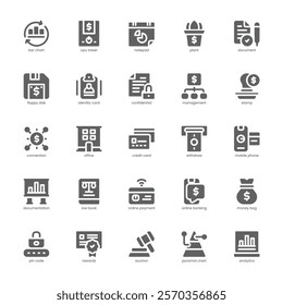 Financial Report icon pack for your website, mobile, presentation, and logo design. Financial Report icon glyph design. Vector graphics illustration and editable stroke.