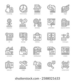 Financial Report Icon pack for your website, mobile, presentation, and logo design. Financial Report Icon outline design. Vector graphics illustration and editable stroke.