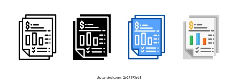 Financial report icon set bundle. Multi style icon collection perfect for websites, apps, and presentations. Simple vector icon collection