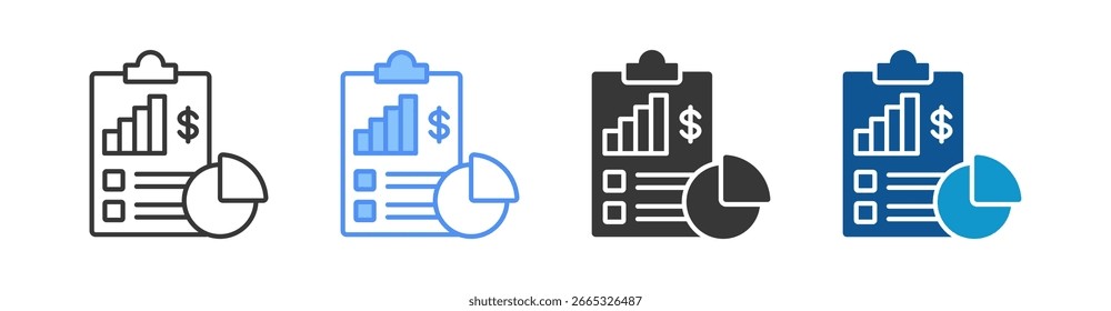 Conjunto de iconos de informes financieros Colección de varios estilos