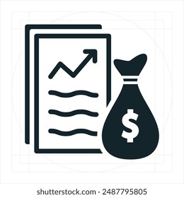 Financial Report Icon A vector illustration in monochrome, depicted entirely filled.
