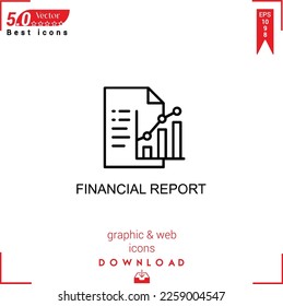 FINANCIAL REPORT icon vector on white background. Simple, isolated, flat icons, icons, apps, logos, website design or mobile apps for business marketing management,
UI UX design Editable stroke.EPS10