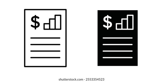 Iconos de informe financiero en estilo negro lleno y delineado